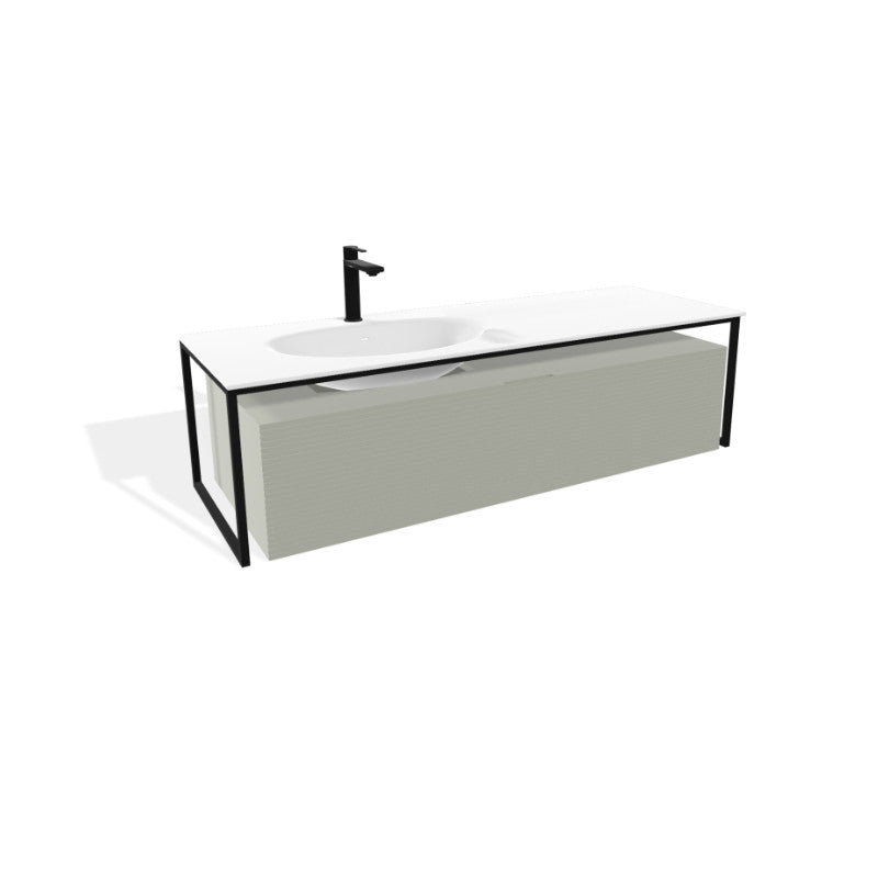 Fargo Caisson de Meuble avec Vasque décentré Larg. 130CM Gris Aloé