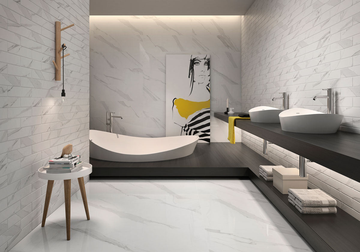 GEOTILES CERAMICA EFFET MARBRE STATUARY BLANCO 60X120 POLISHED TILES