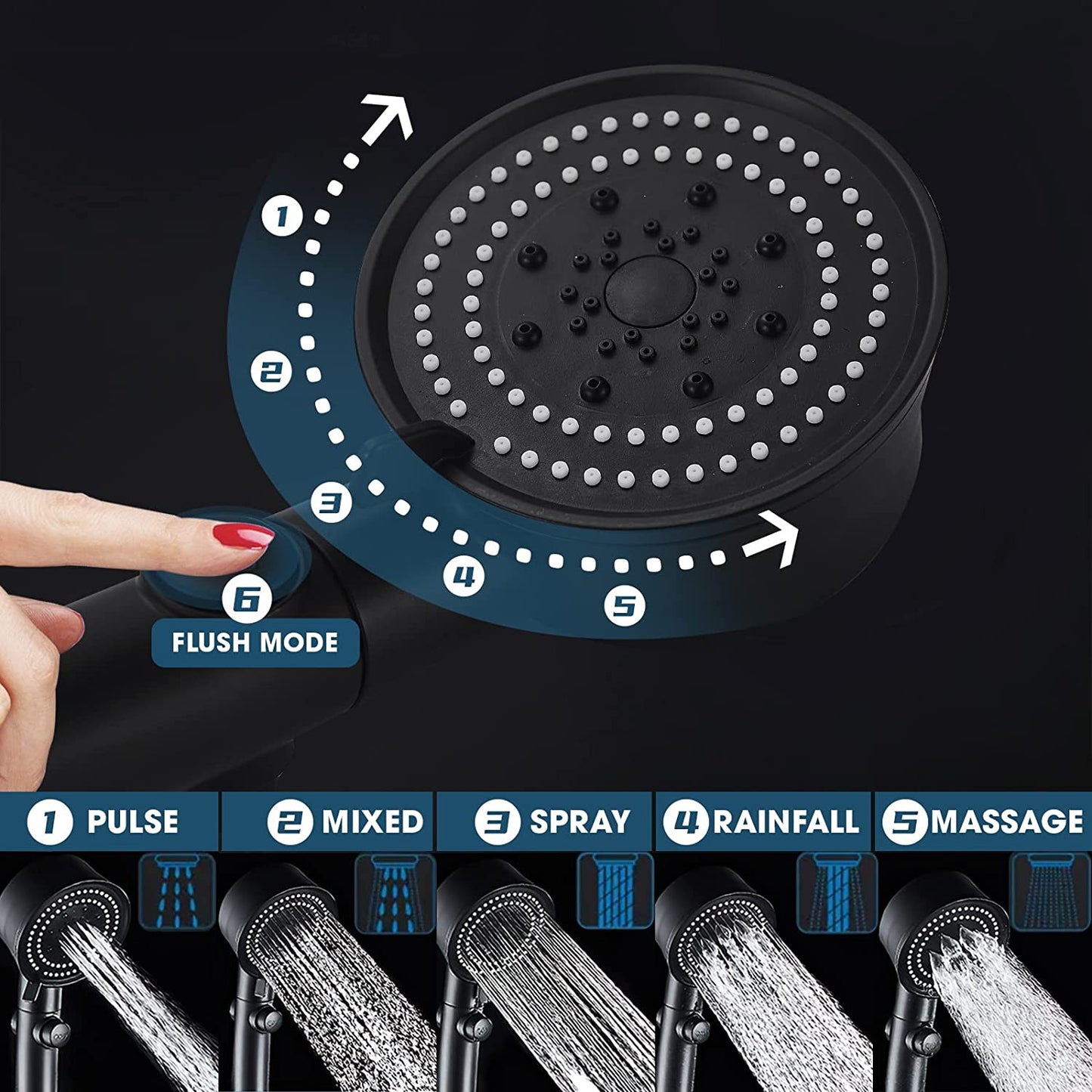 Pommeau de douche d'eau haute pression avec 5 réglages