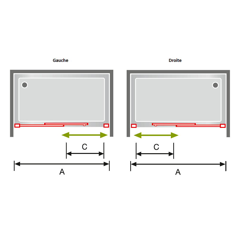 Paroi de douche fixe + porte coulissante DELTA 100 4 couleurs disponibles
