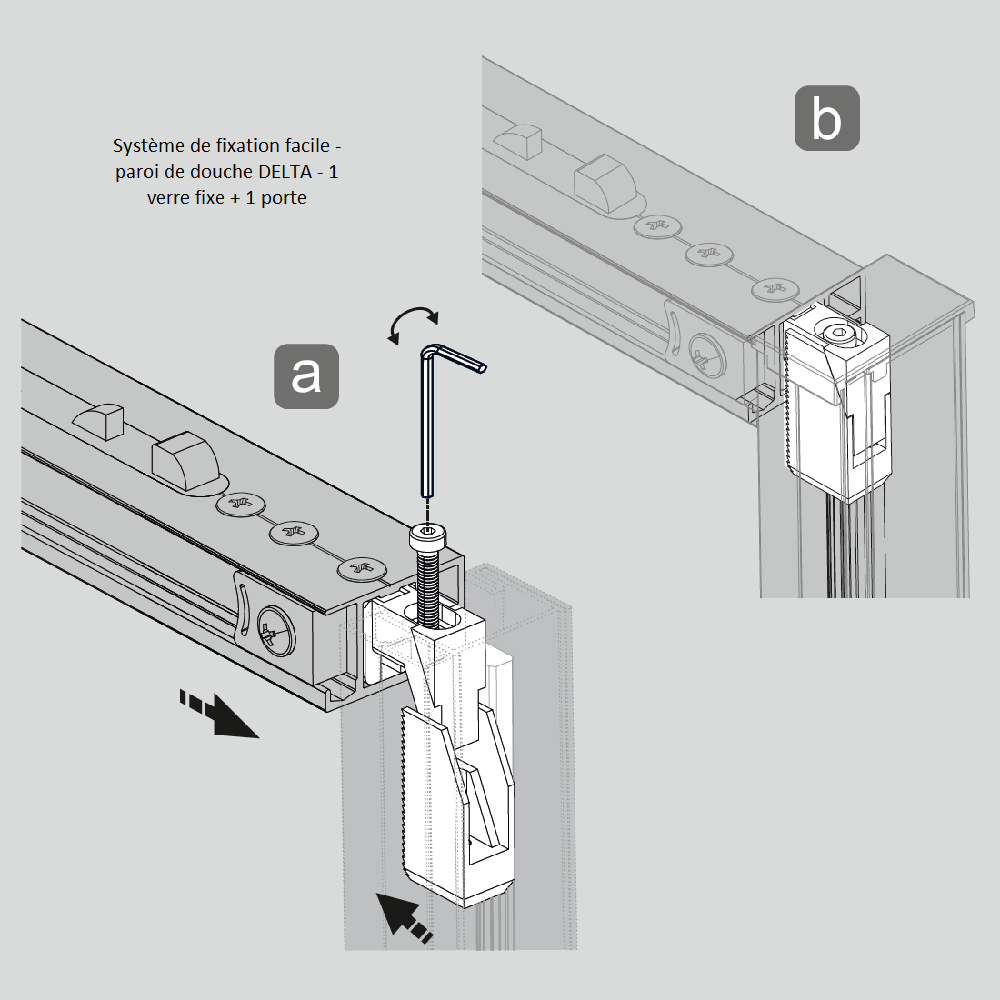 Paroi de douche fixe + porte coulissante DELTA 100 4 couleurs disponibles