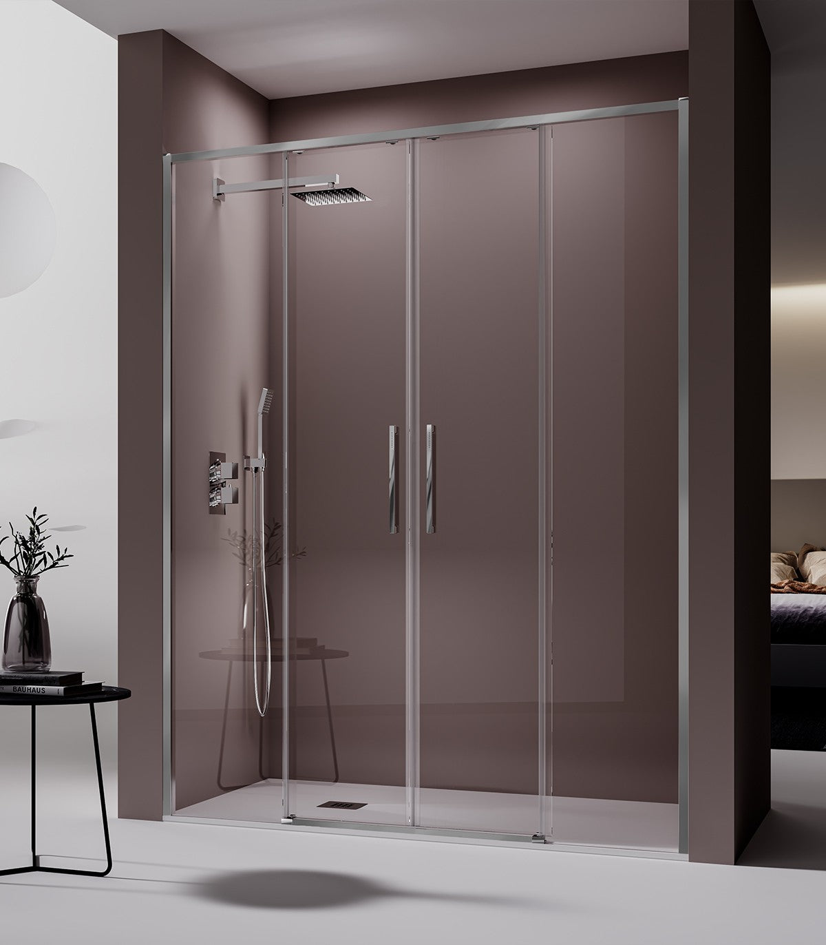 Paroi de douche fixe + porte coulissante DELTA 100 4 couleurs disponibles
