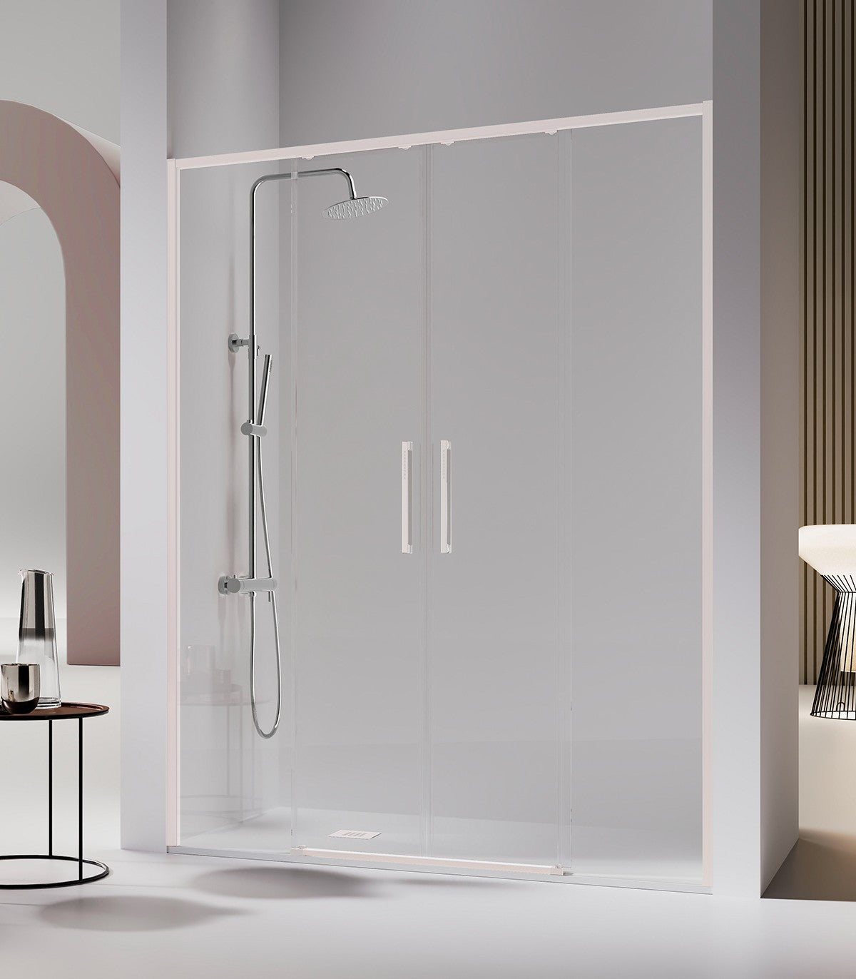 Paroi de douche fixe + porte coulissante DELTA 100 4 couleurs disponibles