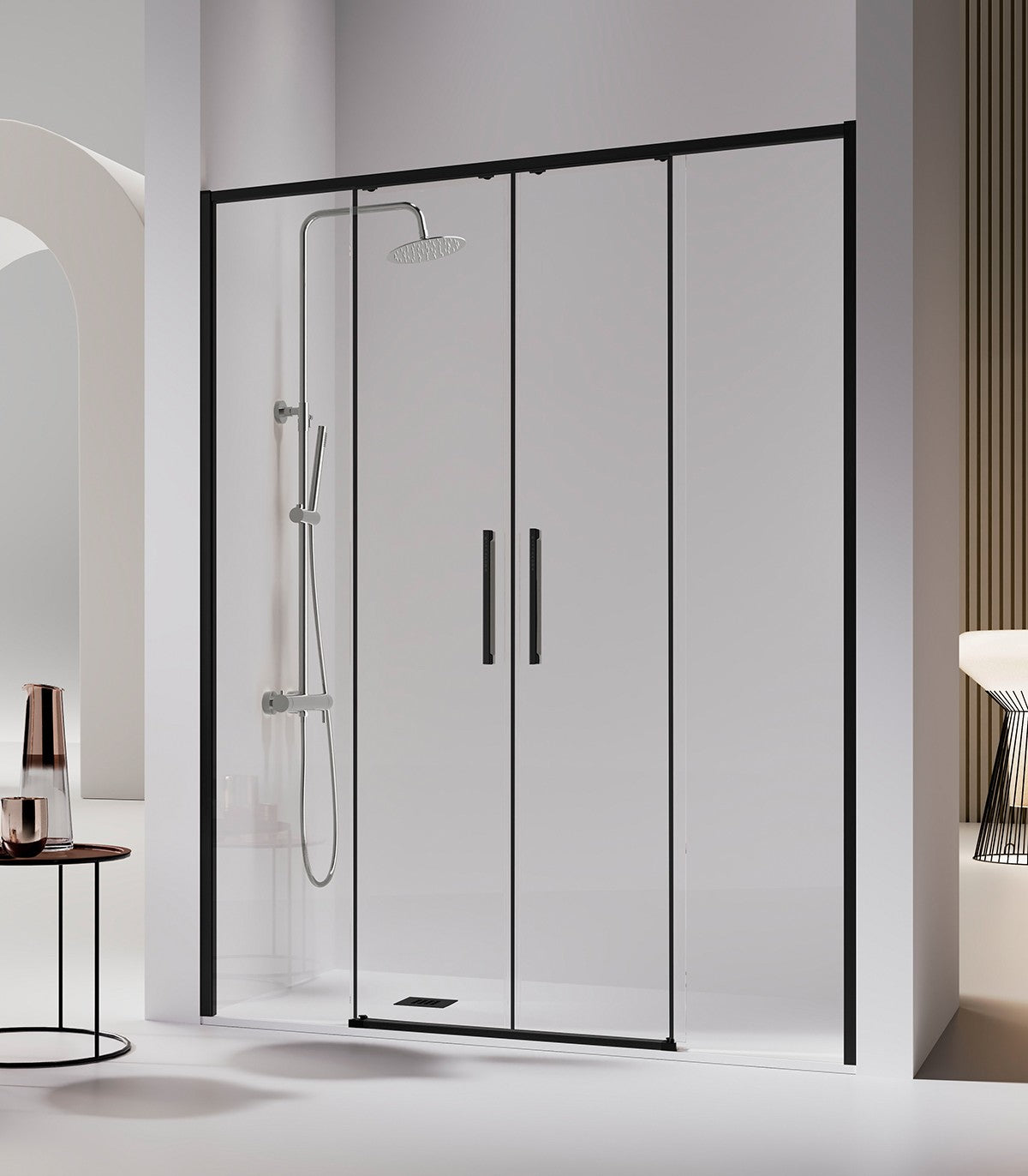 Paroi de douche fixe + porte coulissante DELTA 100 4 couleurs disponibles
